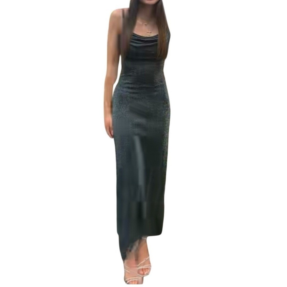 All That Jazz Women's SM Sleeveless Green Sparkle Dress Slinky Sexy Vamp Y2K